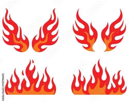 Four stylized flame icons for a retro or vintage design theme
