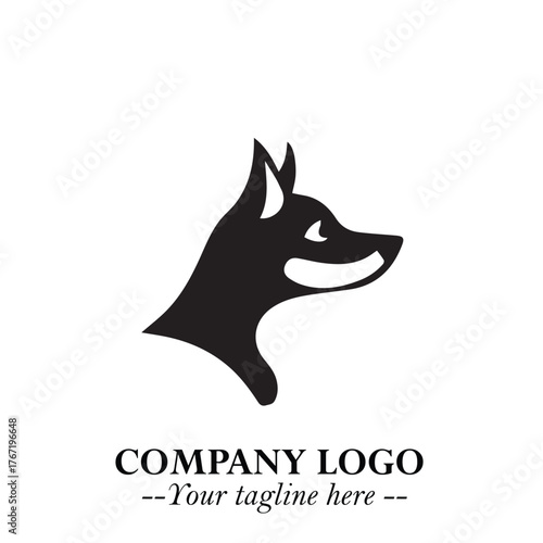 Cute Head of Dog Logo Symbol in Black on White Background with Modern Minimalist Design