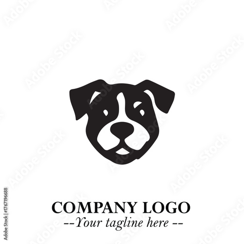 Cute Head of Dog Logo Symbol in Black on White Background with Modern Minimalist Design