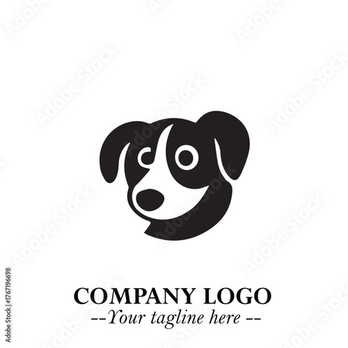 Cute Head of Dog Logo Symbol in Black on White Background with Modern Minimalist Design