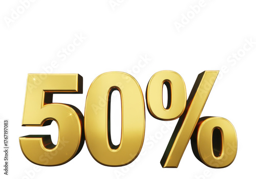 Golden fifty percent symbol isolated on transparent background