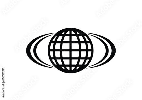 World globe with orbital rings isolated on white background, symbolizing global communication, international relations, and worldwide connectivity