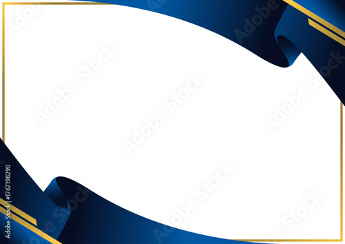 luxury blue navy banner border corner certificate frame design with golden line