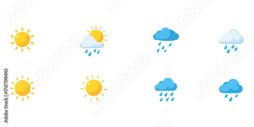 Weather forecast icons sunny cloudy with rain