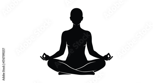 Silhouette of a person in a meditative lotus pose with hands in gyan mudra on a white background