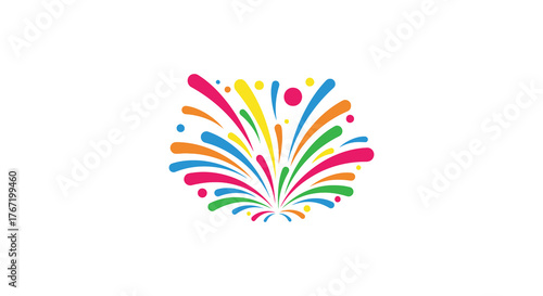 Vibrant abstract explosion of colorful celebratory fireworks bursting outwards on a white background