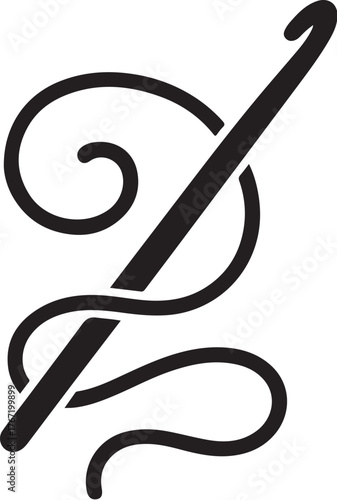 Black and White Crochet Hook with Spiral Yarn Vector Illustration.eps