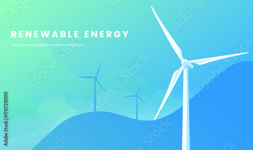 Horizontal simplified style renewable energy wind turbine illustration