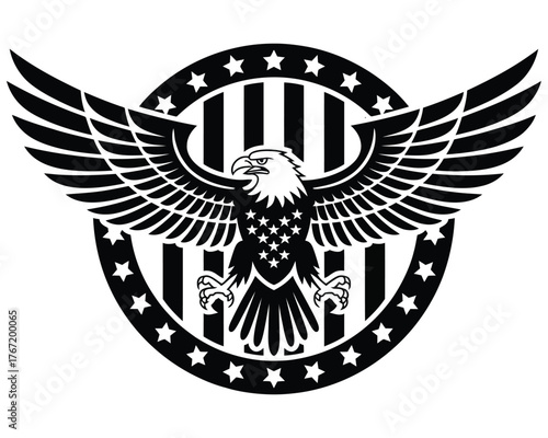 American Eagle Emblem with Stars and Stripes in Circular Design
