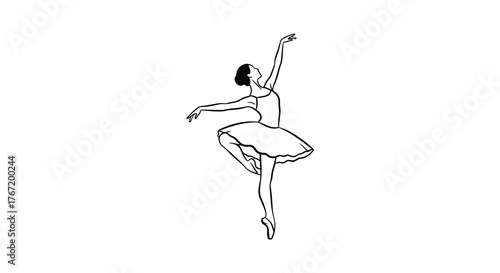 Elegant ballerina in a graceful pose en pointe with arms extended in a classical ballet performance illustration