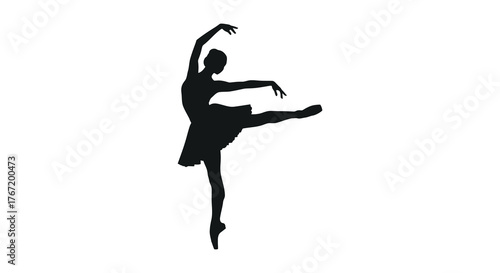 Elegant silhouette of a ballet dancer in a graceful pose on a white background
