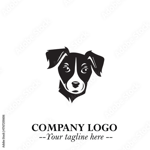 Cute Head of Dog Logo Symbol in Black on White Background with Modern Minimalist Design