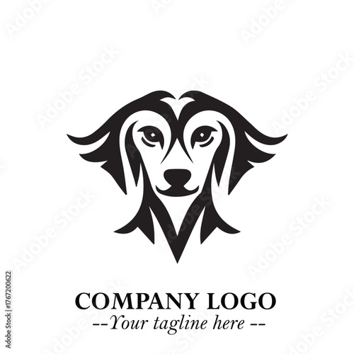 Cute Head of Dog Logo Symbol in Black on White Background with Modern Minimalist Design