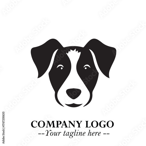 Cute Head of Dog Logo Symbol in Black on White Background with Modern Minimalist Design