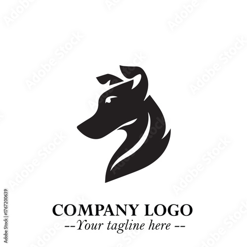 Cute Head of Dog Logo Symbol in Black on White Background with Modern Minimalist Design