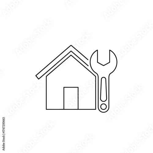 Vector illustration of home repair service line icon house with wrench outline vector illustration construction, maintenance, and renovation concept