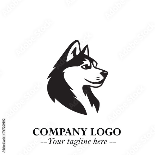 Cute Head of Dog Logo Symbol in Black on White Background with Modern Minimalist Design
