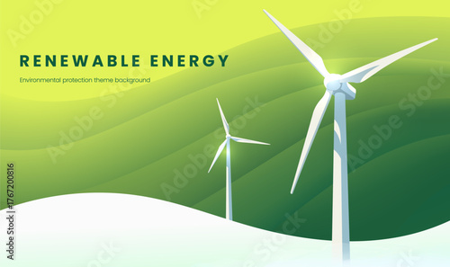 Horizontal version simple style renewable energy wind turbine illustration
