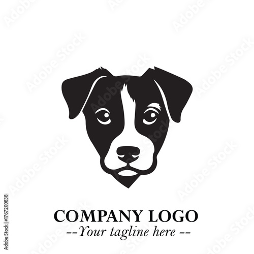 Cute Head of Dog Logo Symbol in Black on White Background with Modern Minimalist Design