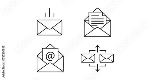 Vector illustration of email icon set collection of vector line icons of mail, message, letter, and communication perfect for email designs and promotions