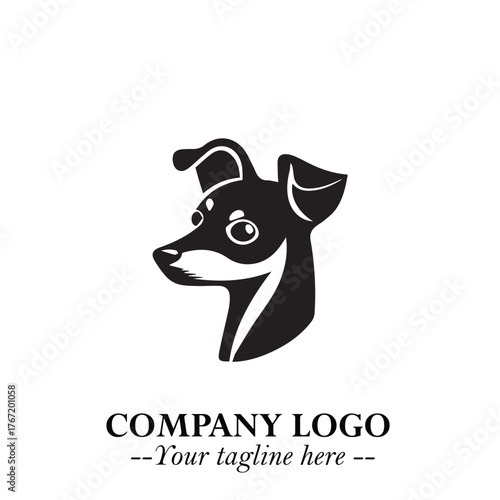 Cute Head of Dog Logo Symbol in Black on White Background with Modern Minimalist Design