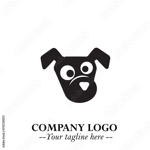 Cute Head of Dog Logo Symbol in Black on White Background with Modern Minimalist Design
