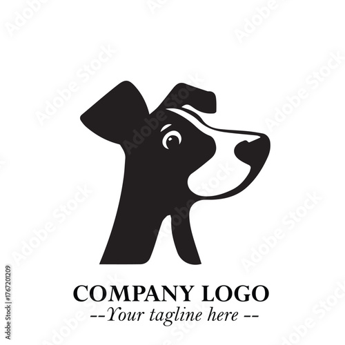 Cute Head of Dog Logo Symbol in Black on White Background with Modern Minimalist Design
