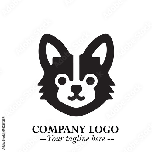 Cute Head of Dog Logo Symbol in Black on White Background with Modern Minimalist Design
