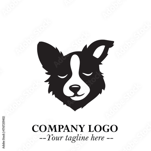 Cute Head of Dog Logo Symbol in Black on White Background with Modern Minimalist Design

