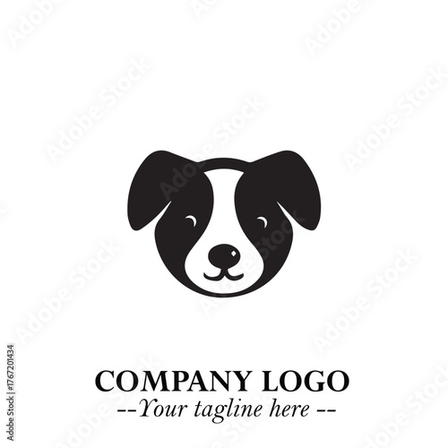 Cute Head of Dog Logo Symbol in Black on White Background with Modern Minimalist Design
