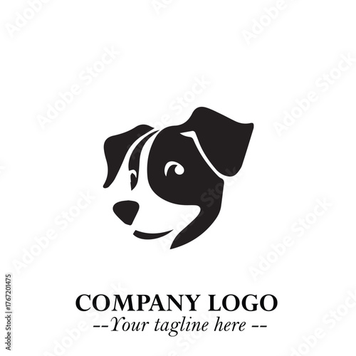 Cute Head of Dog Logo Symbol in Black on White Background with Modern Minimalist Design
