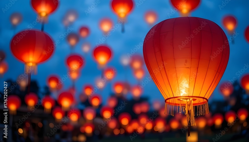 Obraz premium Floating Red Lantern Sky