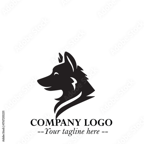 Cute Head of Dog Logo Symbol in Black on White Background with Modern Minimalist Design
