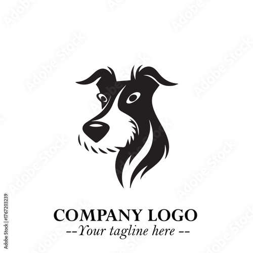 Cute Head of Dog Logo Symbol in Black on White Background with Modern Minimalist Design
