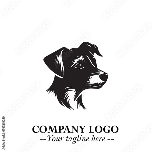 Cute Head of Dog Logo Symbol in Black on White Background with Modern Minimalist Design
