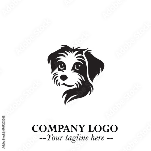 Cute Head of Dog Logo Symbol in Black on White Background with Modern Minimalist Design
