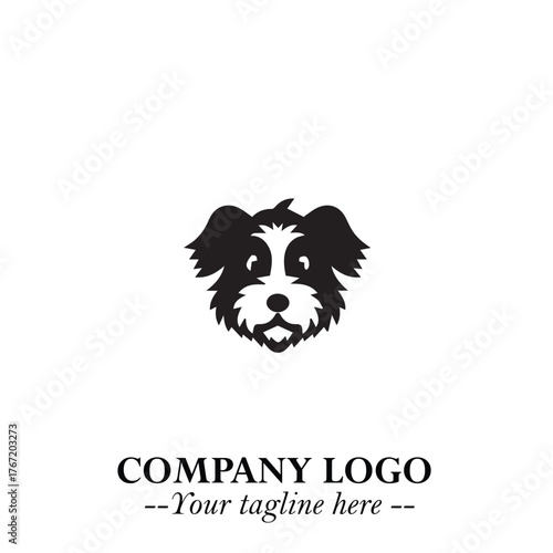 Cute Head of Dog Logo Symbol in Black on White Background with Modern Minimalist Design

