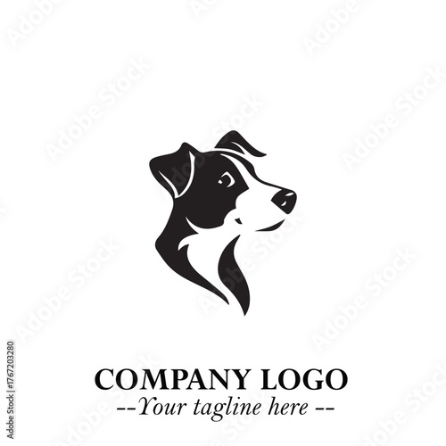 Cute Head of Dog Logo Symbol in Black on White Background with Modern Minimalist Design
