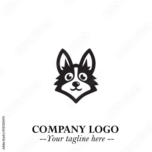 Cute Head of Dog Logo Symbol in Black on White Background with Modern Minimalist Design
