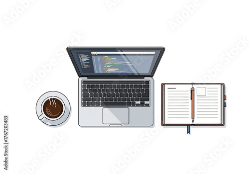 Workspace with Laptop Notebook and Coffee Cup.