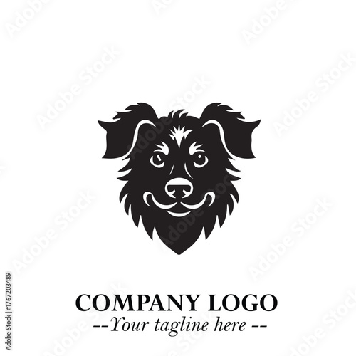 Cute Head of Dog Logo Symbol in Black on White Background with Modern Minimalist Design
