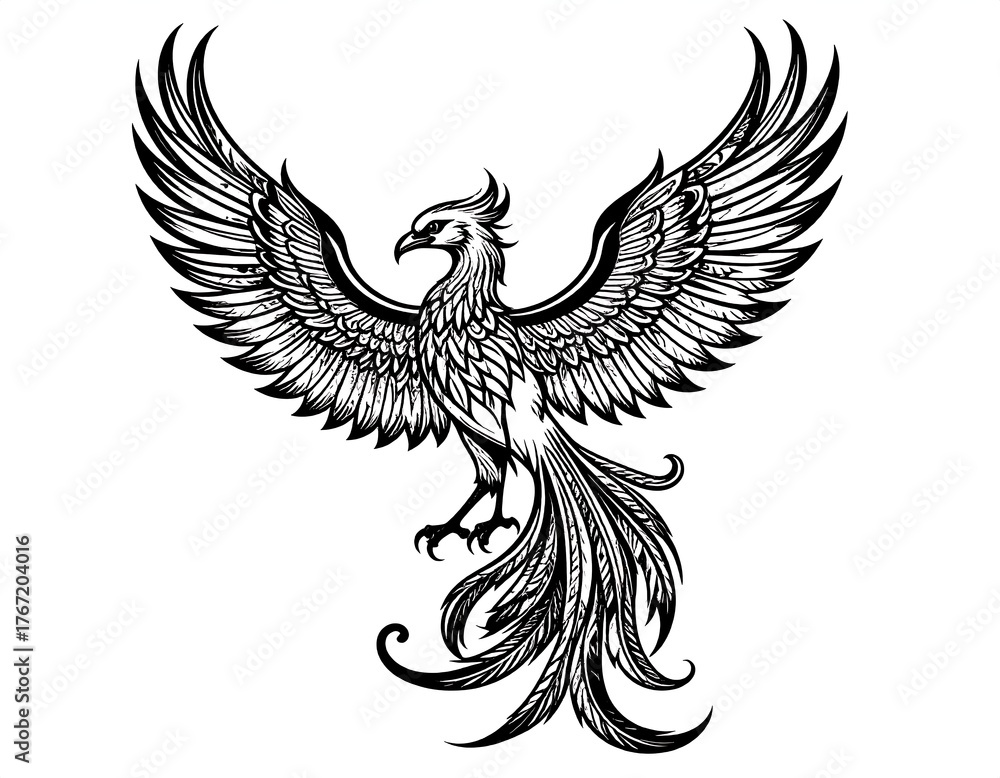 Fototapeta premium A detailed illustration of a majestic mythological bird in flight