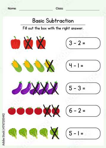 Printable Basic Subtraction Worksheet for Preschool and Kindergarten