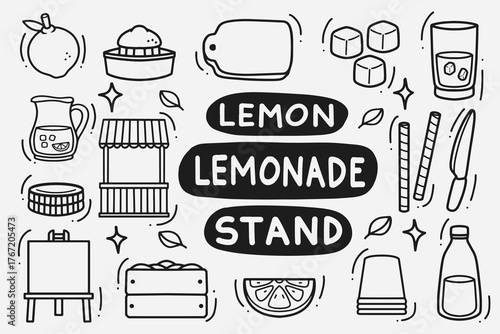 set of lemonade stand doodle good for background, wallpaper, element design, etc