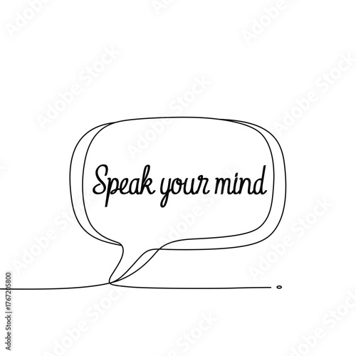Speak your mind concept in continuous line drawing with speech bubble on white background promoting self expression and mental health awareness