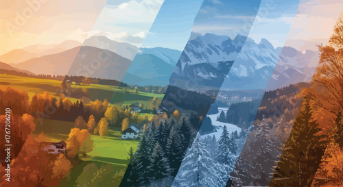 Scenic Mountain Landscape – Beautiful Nature Panorama with Sky, Clouds, and Sunrise View for Travel and Outdoor Design