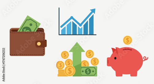 3D Piggy Bank and Money Savings Concept – Financial Investment, Wealth Growth, Coins, Business Economy, Banking, Real Estate Finance, Cash Management, Smart Budgeting and Economic Security Illustratio