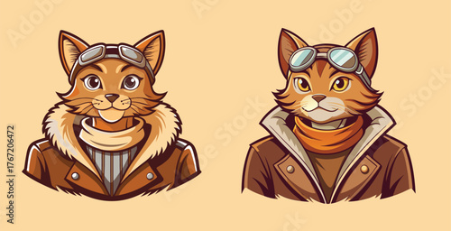 Stylish elegant sharp cat with in fur coat logo vector art design illustration