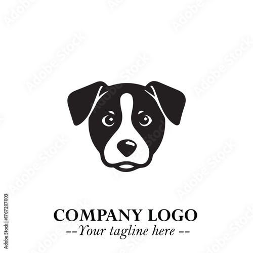 Cute Head of Dog Logo Symbol in Black on White Background with Modern Minimalist Design
