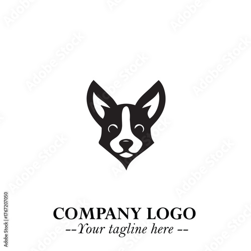Cute Head of Dog Logo Symbol in Black on White Background with Modern Minimalist Design
